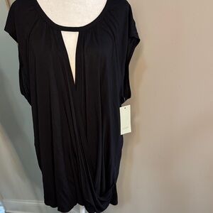Sejour Black Draped V-Neck Tunic Top